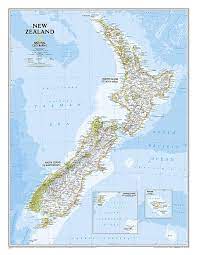 New zealand's climate is complex and varies from warm subtropical in the far north to cool temperate climates in the far south, with severe alpine conditions in the mountainous areas. New Zealand Laminated National Geographic Reference Map National Geographic Society Maps Amazon De Bucher