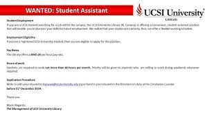 Online part time jobs in india is the dream for everyone who aims to meet their financial needs by generating an additional second income. Ucsi University Library Kl Campus Student Assistant Ucsi Cecs Job Portal
