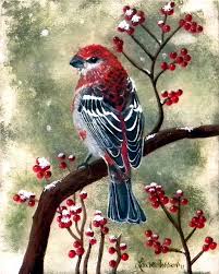 Pine Grosbeak By Laura Wilson Yagli Boya Tablolar Sanatsal Resimler Ve Tuval Resimleri