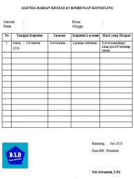 Contoh pengisian buku bimbingan konseling sd. Contoh Agenda Kegiatan Bimbingan Konseling Harian Dokumen Sekolah Dasar