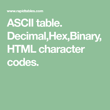 Ascii Table Decimal Hex Binary Html Character Codes Ascii Coding Teaching Coding