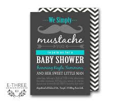 Mustache Baby Shower Invitation Aqua And Gray Baby Boy Shower Invitations Little Man Shower E Three Design Studio