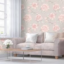 Rosa Floral Blush Pink Rose Flower On Grey Wallpaper By Belgravia 9766 4 wall paper of flower.
