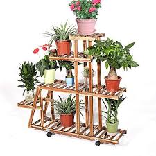 Unho Soporte De Madera Para Flores Con Ruedas Estanteria Https Www Amazon Es Dp B07kf45bdj Soporte Para Plantas Macetas Al Aire Libre Estantes De Plantas