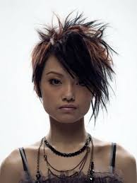 This is one of the subtle punk hairstyles for women. Messy Layered Black With Lighter Highlights Bob Hairstyle Short Spiky Hairstyles Punk Hair Spiked Hair