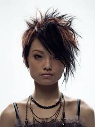 This is one of the subtle punk hairstyles for women. Messy Layered Black With Lighter Highlights Bob Hairstyle Short Spiky Hairstyles Punk Hair Spiked Hair