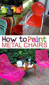 Get video instructions about kitchens, bathrooms, remodeling, flooring, painting and more. Spray Paint Metal Chairs How To Diy Dining Room Wrought Iron Picky Stitch Painted Metal Chairs Metallic Painted Furniture Metal Patio Furniture