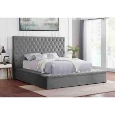 66 w x 87 d x 62 h file: Best Master Furniture Jonathan Velvet Grey Queen Tufted Bed With Storage Yy136gq The Home Depot