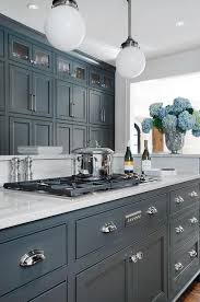 Gray Cabinets With Luce Di Luna Quartzite Transitional Kitchen Porters Paint Gray Bronze Kitchen Cabinet Design Grey Kitchen Designs Kitchen Renovation