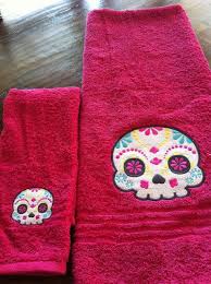 Clearance Sugar Skull Bathroom Towel Set Day Of The Dead Los Muertos Sugar Skull Decor Sugar Skull Skull Decor