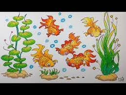Cara Menggambar Ikan Mas Koki Dan Tanaman Air Dengan Crayon Oil Pastel Ikan Mas Tanaman Air Pastel
