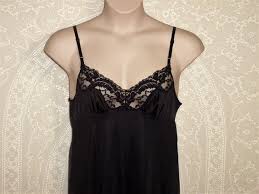 Size 38 Vintage Full Slip Vassarette Black Lace Nylon Nightie
