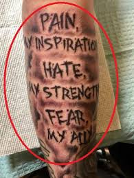The left knee of the surfer contains a tattoo of the face of a dinosaur on it. Skinnyfromthe9 S 9 Tattoos Their Meanings Body Art Guru