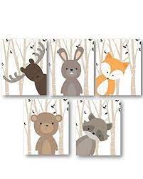 Boy Nursery Art Woodland Nursery Animals Baby Room Decor Set Of 5 Prints Only Frames Or Mats Are Not Include Nursery Art Boy Baby Boy Nursery Art Boy Decor