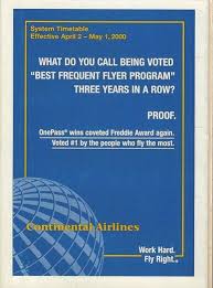 Continental Airlines 2000 Timetable Continental Airlines Frequent Flyer Program Flight Attendant Life