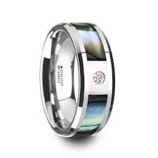 Honolulu Mother Of Pearl Inlay Tungsten Carbide Ring With Beveled Edges And White Diamond 8mm Mens Rings Wedding Diamond Tungsten Carbide Wedding Bands Pearl Wedding Ring
