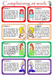 Find A Partner To Practise English Speaking Skills Online This Is A Role Play Game To Practise Complaints At Work There Are Four Different English Lessons For Kids Teaching English Online Speaking Activities English
