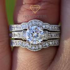 Vintage Style Engagement Ring Set Double Band Wedding Bridal Etsy In 2020 Vintage Style Engagement Rings Morganite Engagement Ring Rose Gold Moissanite Engagement Ring White Gold
