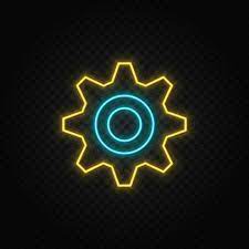 Gear, maintenance. Blue and yellow neon vector icon. Transparent background  on dark background 20974636 Vector Art at Vecteezy