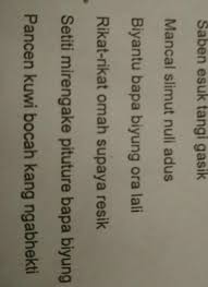 Geguritan yaiku wohing susastra kang bahasane cekak mentes lan endah, geguritan kalebu puisi jawa modern amarga ora kawengku dening pathokan tinantu kaya dene tembang macapat. Apa Isine Geguritan Kasebut Brainly Co Id