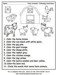 Farm Animals Following Directions Worksheet Provides Practice With In 2020 Farm Preschool Preschool Worksheets Preschool
