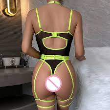 JSY Sexy​ Lingerie Women Body Underwear Halter Open Crotch Bodysuit  Transparent Lace Teddy Garter Erotic Lingerie Porno Costumes - AliExpress
