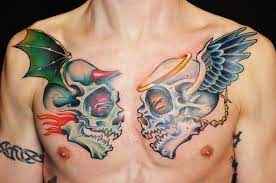 I don't think everyone will find this tattoo bad. Good Vs Evil Skull Tattoo Skull Tattoos Evil Skull Tattoo Tattoos