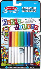 As children use markers to colour in the 30 generously sized scenes featuring princesses, ballerinas, mermaids, butterflies, unicorns, and more, they see different patterns magically emerge. Amazon Com Melissa Doug Magic Pattern Kidsaa Adventure Marker Coloring Pad On The Go Travel Activity Toys Games