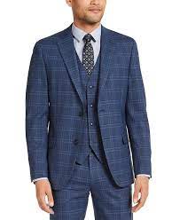 The most common wedding mens suit material is metal. Alfani Men S Slim Fit Stretch Navy Blue Plaid Suit Jacket Created For Macy S Reviews Suits Tuxedos Men Macy S