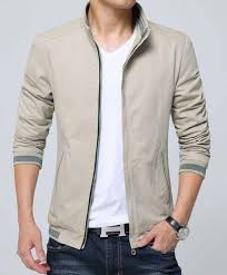 Khaki Stripe Texture Long Sleeve Zip Jacket Mens Jackets Casual Mens Casual Outfits Mens Clothing Styles
