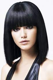 Straight Black Grown Out Bob With Ultra Straight Fringe Medium Hair Styles Hair Styles Black Hair Wigs