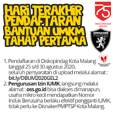 Bantuan umkm/bpum tahap 3 dibuka awal januari 2021?! Hari Terakhir Pendaftaran Tahap 1 Bantuan Umkm Dinas Tenaga Kerja Penanaman Modal Dan Pelayanan Terpadu Satu Pintu Kota Malang