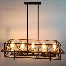 Baiwaiz Farmhouse Kitchen Island Lighting Black Metal And Wood Dining Room Chandelier Light Rustic Rectangle Chandelier Farmhouse Goals