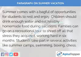 Summer vacation essay 1 (100 words). Paragraph On Summer Vacation 100 150 200 250 To 300 Words For Kids Students And Children A Plus Topper
