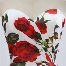 Discount Wholesale High Quality 2018 Sweetheart Rose Floral Printed Satin A Line Zipper Back Fashion Bridal Wedding Dresses Aline Dresses Aline