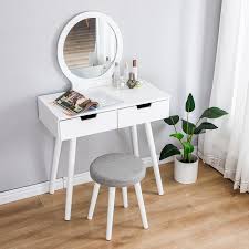 White vanity desk with mirror. Dresser Table Mirror With Chair Set Vanity Table Makeup Stool Wooden 2 Drawers Modern Tocador Mesa Assembly Bedroom Europe Hwc Dressers Aliexpress