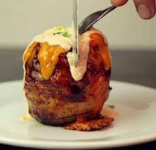 Volcano Potatoes Wrapped In Bacon Recipe Smoked Food Recipes Baked Potato Volcano Cooking Recipes