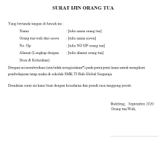 Permintaan Surat Ijin Pembelajaran Tatap Muka Orang Tua Wali The Best It School In Buleleng