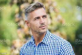 Lakilaki Karismatik Memiliki Rambut Abuabu Yang Terawat Dengan Baik  Kecantikan Foto Stok