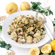This moroccan salad is prepared by simmering diced potatoes or yams with cinnamon, turmeric, saffron, raisins honey etc. Roasted Cauliflower With Pine Nuts And Raisins Bowl Of Delicious