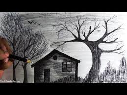How To Draw A Scenery House In Forest Step By Step Youtube Drawing Scenery Drawings Cool Pictures