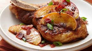 I added brown sugar to the apples and onions, and the apples i used were from my neighbors tree.very tart, crisp pie apples. Pan Seared Pork Chops Topped With Brown Sugar Glazed Apples And Bacon Review By Sadie Allrecipes Com