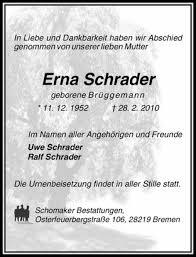 Traueranzeigen von Erna Schrader