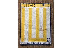 A 1970s Garage Printed Tinplate Michelin Tyre Pressure Chart