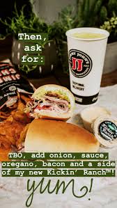 Jimmy John S Modified Monday Order The 8 Tbo Add Onions Sauce Oregano Bacon And A Side Of Kickin Ranch Aka The Ulti Jimmy Johns Ranch Recipe Recipes