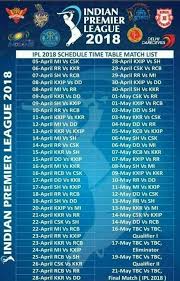 Ipl 2018 Schedule Sports Live Cricket Cricket Sport