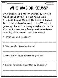 Dr Seuss Reading Comprehension Passages And Activities Dr Seuss Activities Reading Comprehension Passages Comprehension Passage