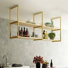 W double glass shelf with towel bar in brushed nickel. Amazon Com Retro Ceiling Type Solid Wood And Iron Wall Hanging Shelf Flower Stand Suspended Ceiling Hanging Shelves Wall Hanging Shelves Hanging Shelf Kitchen