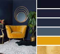 Grey and yellow living room colour schemes can be worked to many tastes and styles, for instance pretty primrose and grey can add a twist to traditional floral wallpaper in country rooms, also with connection to the industrial trend cement and charcoal shades become even more dramatic and contemporary with warm mustard. The Best Living Room Color Schemes Navy Blue Yellow Mustard And Gold Color Schemes
