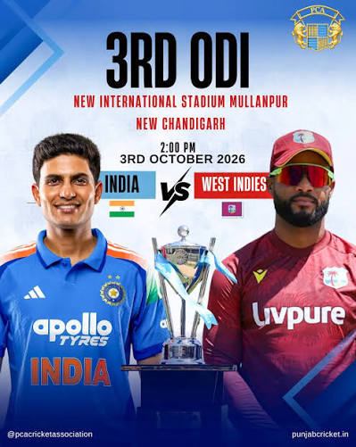 Big news for Punjab cricket! 🏏🔥 India vs West Indies – 3rd ODI to be played in New Chandigarh 📅 3 October 2026 | 🕑 2:00 PM IST Punjab continues to host